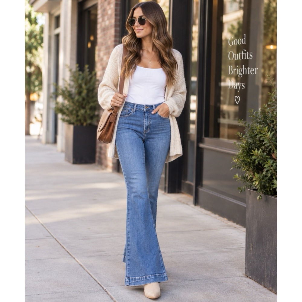 Risen Jeans Size 11/30 High Rise Clean Kick Flare Jeans Stretch Boho Festival